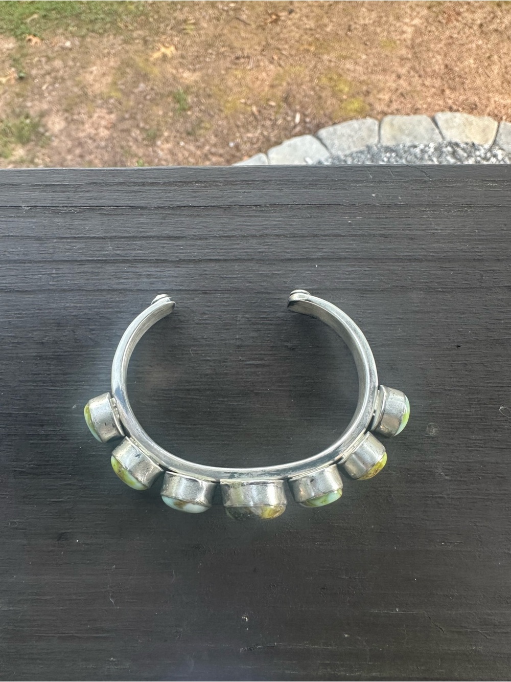 Navajo Tom Lewis Palomino Variscite Sterling Silver Cuff Bracelet - Picture 4 of 9